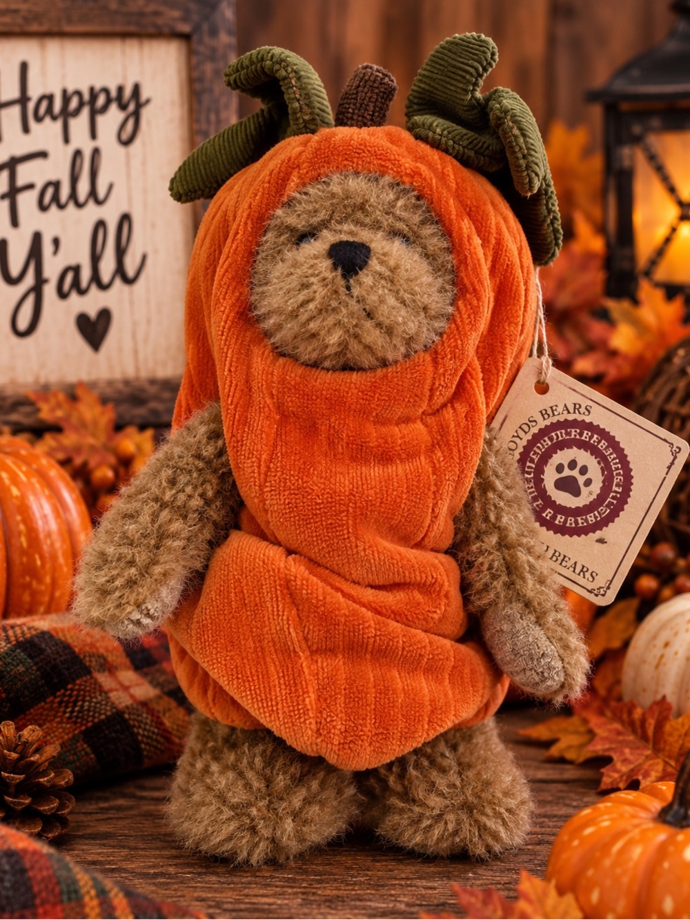 Boyds Bears Gourdon Punkinpeeker 913982 Pumpkin Halloween Plush Retired 8”